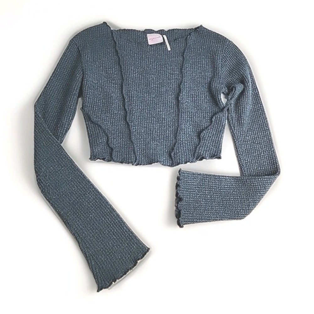 Out From Under Waffle Knit Top Women Small Teal Exposed Seams Y2K Streetwear